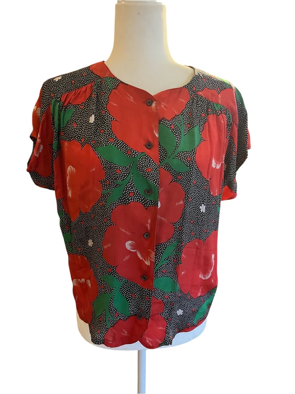 Vintage Royal Silk Short Sleeve Crop Blouse Size Small